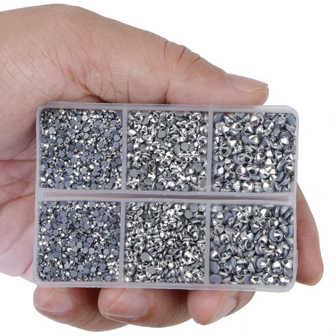 LPBeads 6400 Pieces Hotfix Rhinestones Metallic Silver Flat Back 5 Mixed Sizes Crystal Round Glass Gems with Tweezers and Picking Rhinestones Pen...