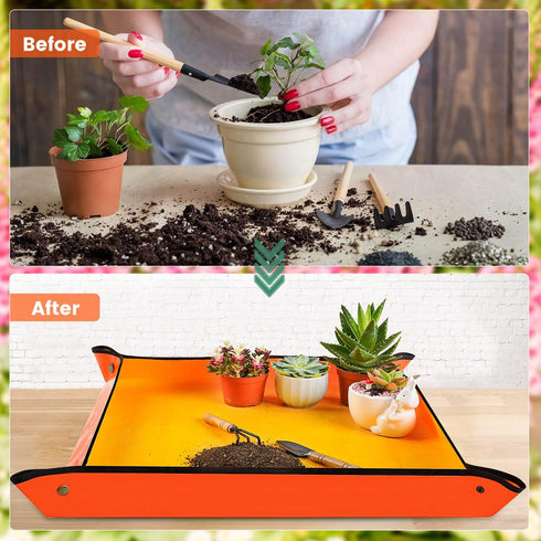 Repotting Mat for Indoor Plant Transplanting & Potting Soil Mess Control, 26.8" X 26.8" Portable Potting Tray Succulent Plant Mat Indoor Gardening...