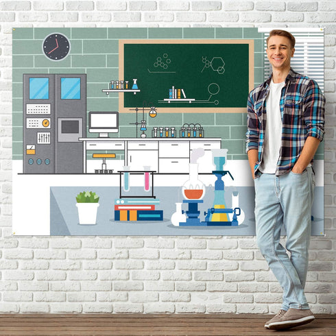 Science Lab Laboratory Scene Backdrop Banner - VBS Birthday Party Decorations Photo Booth Supplies - 3.9 x 5.9ft...