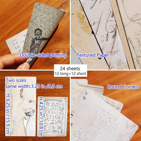 Decoupage Paper for Junk Journal TN Traveler's Notebook by CATaireen Double-Sided Vintage Scrapbook Supplies Linen Paper Bookmark Tag Art Bullet E...