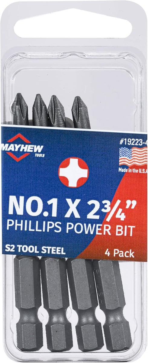 Mayhew Tools 19223-4 Phillips Power Bit, NO. 1 x 2.75", 4-Pack...