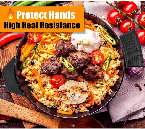 2 Pcs Cast Iron Handle Cover, Silicone Hot Handle Holder, Heat Resistant Cast Iron Skillet Handle Covers Potholder for Frying Pans and Griddles Ki...