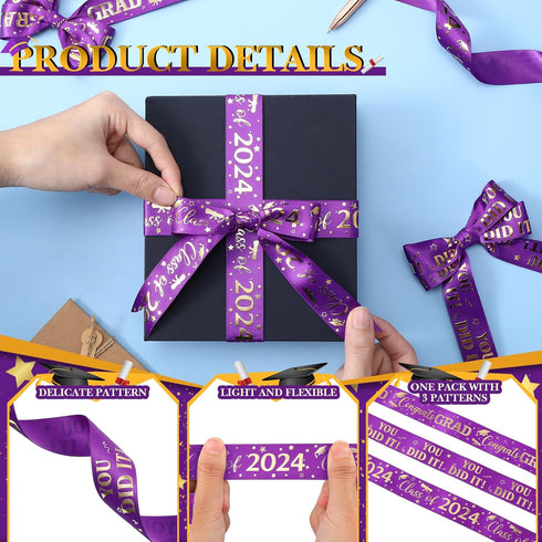 Moukeren 3 Roll Class of 2024 Graduation Ribbon Graduation Party Favors Decor 1 Inch Congratulations Ribbon DIY Congrats Grad Ribbon Art Fabric Ri...