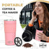 Portable French Press Travel Mug (15oz) - Stainless Steel & Double Wall Vacuum Pink Coffee Maker – Single Serve French Press for Travel, Home, Off...
