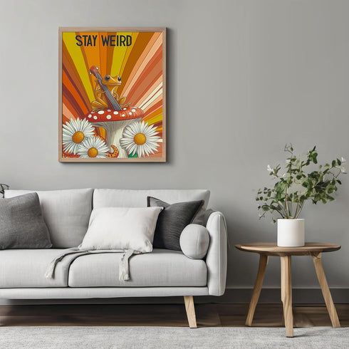 Posterizer 1 pcs-weird frog playing music in psychedelic nature-stay weird 2-Fantasy & Fiction Art-Comedy Art-Living Room Bedroom Decor- unframed ...