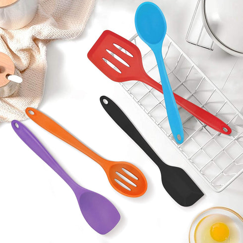 Homikit 5-Piece Kitchen Cooking Utensils Set, Colorful Silicone Slotted Turner Spatula Spoons for Nonstick Cookware, Dishwasher Safe Kitchen Tools...