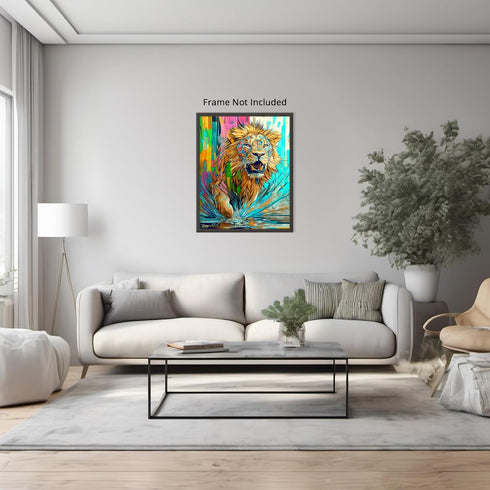 Posterizer 1 pcs-neon colorful abstract street art of a roaring lion -1-Art for Animal Lovers-Abstract & Modern Art-Gift for Street Art, Mural Fan...