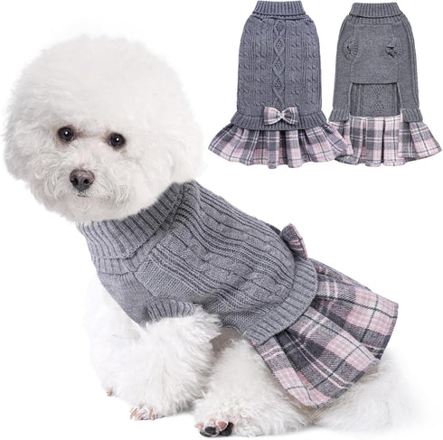 YUDODO Dog Sweater Dress for Small Dogs Winter Warm Dog Turtleneck Sweater Soft Puppy Knitwear Clothes Cute Doggie Dresses for Teacup Dog Yorkie C...