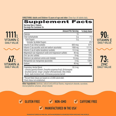 Airborne Vitamin C 1000mg (per Serving) - Citrus Chewable Tablets (96 Count in a Box) - Packaging May Vary...