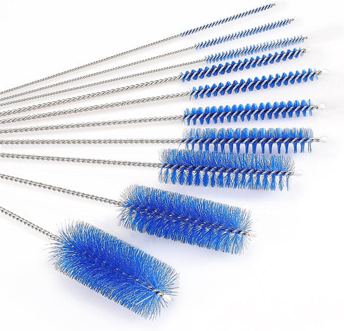 CiaraQ Bottle Cleaning Brushes, 8 Inch Nylon Tube Brush Set, Cleaner for Narrow Neck Bottles Cups with Hook, Set of 10pcs. Navy Blue...
