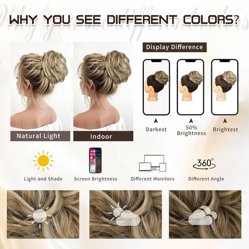 HMD Messy Bun Hair Piece Wavy Curly Scrunchies for Women Hair Bun Hair Piece with Elastic Band Scrunchies Stretchy Fluffy Chignon Ponytail Hairpie...