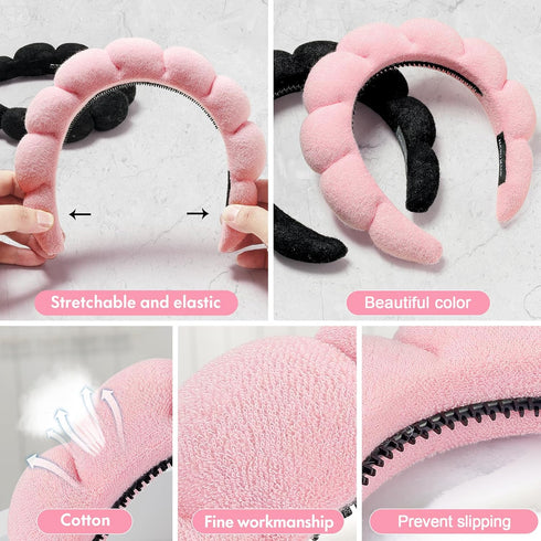TailaiMei 2Pcs Spa Headbands for Washing Face or Facial, Sponge Skincare Headband Terry Cloth Headband for Makeup Removal, shower, Hair Accessorie...