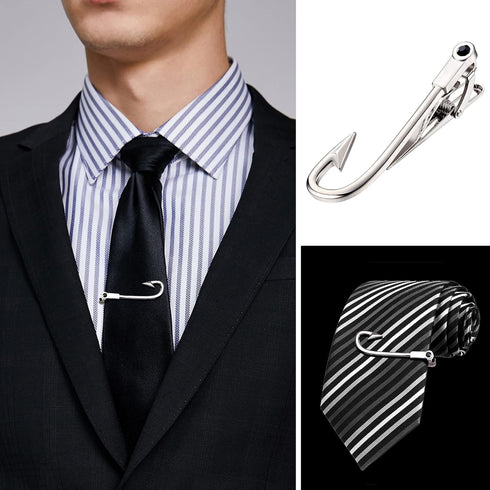 Sanfenly Tie Clips for Men Unique Personalized Cross Shark Fish Hook Sword Gun Guitar Octopus Limb Tree Compass Tie Bar Set...