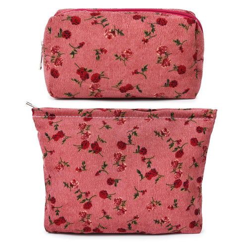 2 Pieces Red Rose Makeup Bag Large Cosmetic Bag Capacity Canvas Travel Toiletry Bag Organizer Cute Makeup Brushes Aesthetic Accessories Storage Ba...