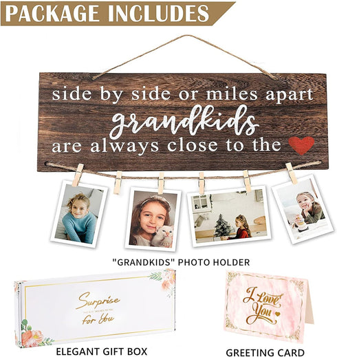 Grandparents Gifts from Grandchildren, Side by Side or Miles Apart Grandkids Photo Holder, Great Grandparents Day or Christmas Birthday Gifts for ...
