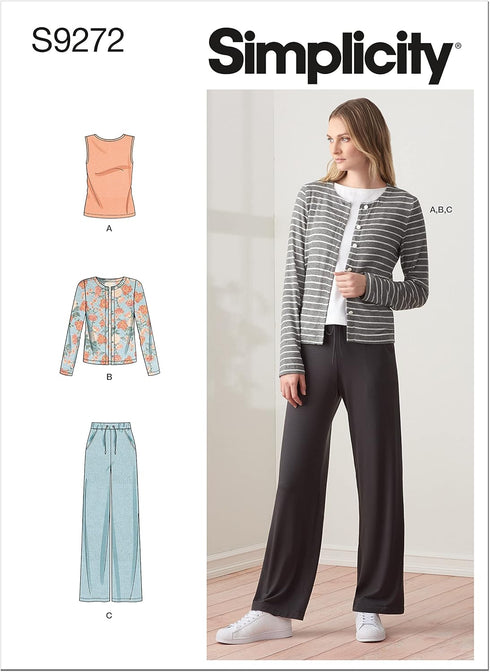 Simplicity Misses' Sleeveless Top, Button Front Cardigan, and Pull-On Pants Packet, Code 9272 Sewing Pattern, Sizes XS-XL, White...