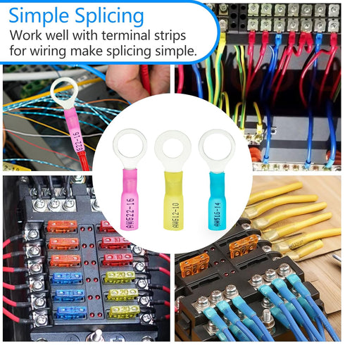 Heat Shrinkable Ring Terminals - Marine Grade Ring Connectors - Waterproof Eyelet Type Wire Connectors Insulated Electrical Crimp Wire Terminals (...
