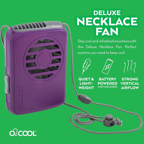 O2COOL Battery Powered Deluxe Necklace Fan For Personal Cooling With Adjustable Lanyard (Purple)...