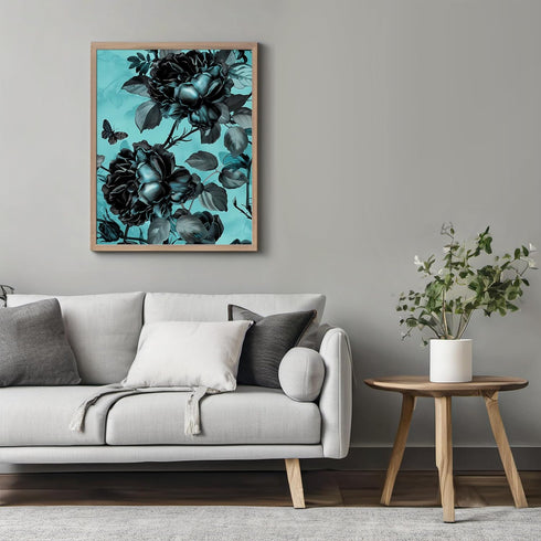 Posterizer 1 pcs-baby blue background with dark flowers-Floral & Botanical Art-Abstract & Modern Art-Decor for Home & Office- UNFRAMED Wall Art...
