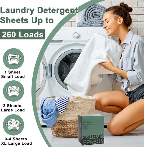 Laundry Detergent Sheets Up To 260 Loads for Lower Cost and Last Longer Use, Fresh Scent Laundry Sheets, Eco-Friendly Liquidless Soap Strips, Plan...