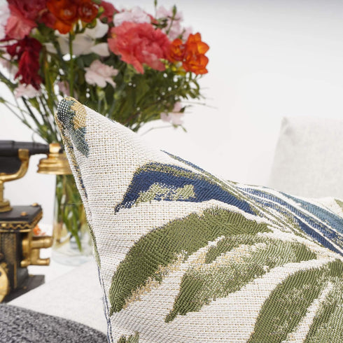 YOUR SMILE Chenille Embroidery Cotton Linen Throw Lumbar Pillow Case Cushion Cover Home Office Decorative Rectangle 12 X 20 Inches (Green Leaves)...