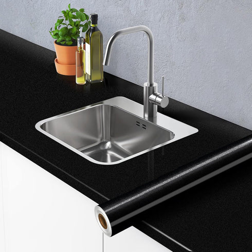 Wudnaye Black Contact Paper Glossy Waterproof Self Adhesive Wallpaper for Kitchen 11.8inchx78.7inch Black Wallpaper Peel and Stick Backsplash Viny...