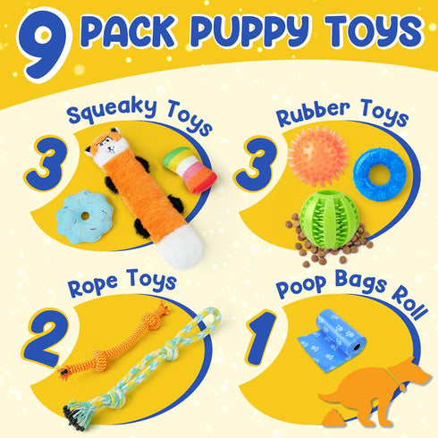 Puppy Toys for Teething, 9 Pack Interactive Dog Toys for Small Dogs, Puppy Chew Toys for Boredom with Rope Toys, Treat Ball and Cute Squeaky Toys...