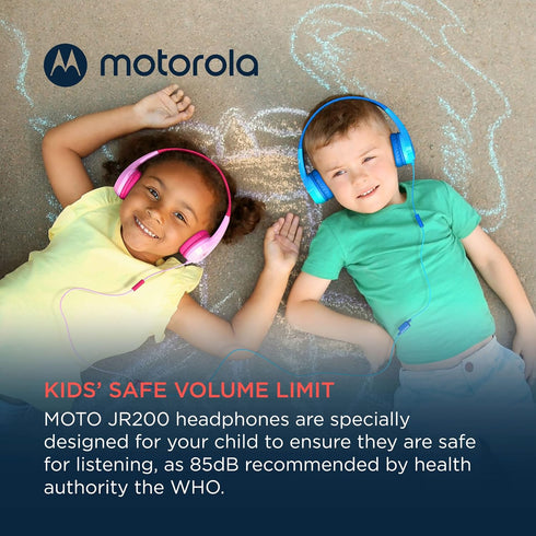 Motorola Moto JR200 Kids Headphones with Microphone - Lightweight Over Ear Wired Foldable Design, Safe Volume Limit 85dB, Audio Splitter for Shari...