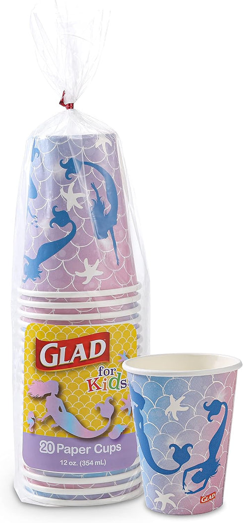 Glad for Kids Mermaid Theme Disposable Paper Cups - Heavy Duty, Soak Proof Paper Cups with Mermaids Design for Drinking and Everyday Use, 9 Ounce,...