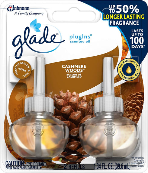 Glade PlugIns Refills Air Freshener, Scented Oil for Home and Bathroom, Cashmere Woods, 1.34 Oz, Pack of 3...