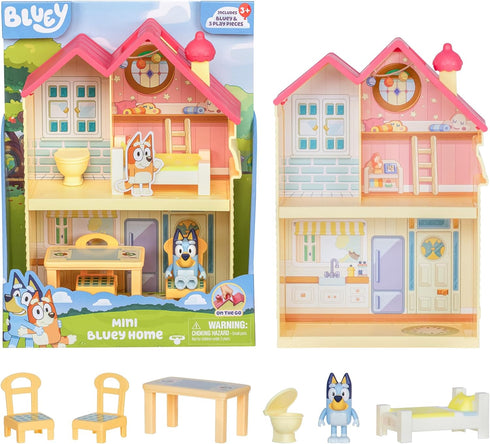 BLUEY Mini Home Playset | Compact House Playset with Carry Handle | Three Different Rooms | Kitchen, Bedroom and Bathroom | includes Figure with 5...