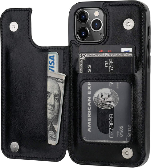 ONETOP Compatible with iPhone 12 Compatible with iPhone 12 Pro Wallet Case with Card Holder, PU Leather Kickstand Card Slots Case, Double Magnetic...