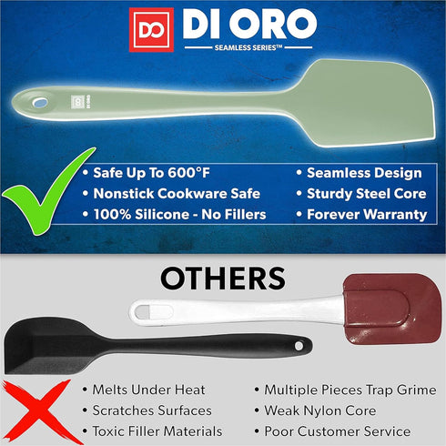 DI ORO Silicone Spatula - 600°F Heat-Resistant Rubber Kitchen Spatula for Baking, Scraping, & Mixing - BPA Free Nonstick Cookware Safe Flexible Ut...