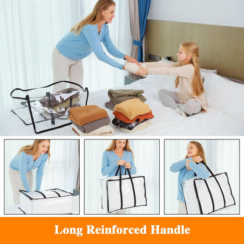 Vieshful 3 Pack Clear Clothes Storage Bag, 40L Plastic Blanket Storage Bag with Zipper, Foldable Closet Organizer, Moving bags for Comforter, Blan...