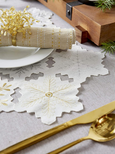 DII Embroidered Holiday Table Décor Collection Christmas Kitchen, Snowflakes Placemat Set, 13x19, Silver & Gold, 4 Piece...