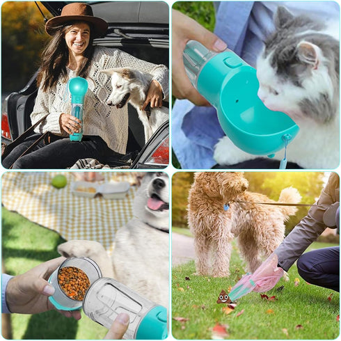 Dog Water Bottle Portable 4 in 1 Pet Travel Bowl 10oz Water Dispenser Dog Walking Accessories for Dogs Cats Camping Hiking Food Bowls with Garbage...