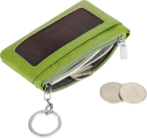 Women Genuine Leather Keychain Zipper Change Wallet Small Mini Pocket Size Coin Purse...