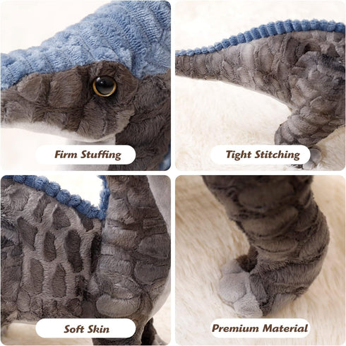 Dinosaur Plush Toy, 16" Parasaurolophus Stuffed Animal Throw Plushie Pillow Doll, Soft Grey Fluffy Friend Hugging Cushion - Present for Every Age ...