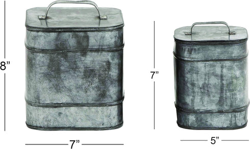 Deco 79 Metal Decorative Canisters Decorative Containers, Set of 2 Decorative Keepsake Boxes 8", 7"H, Silver...