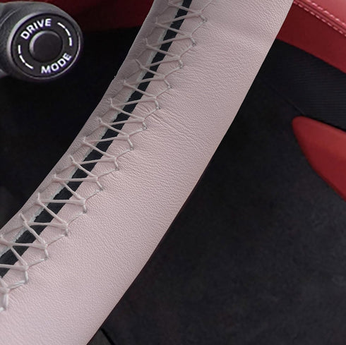 Leather Steering Wheel Cover Lace Up, Stitch on Wrap, Pink Steering Wheel Cover for Women, Anti-Slip & Breathable & Soft, Nappa Leather & Car Acce...