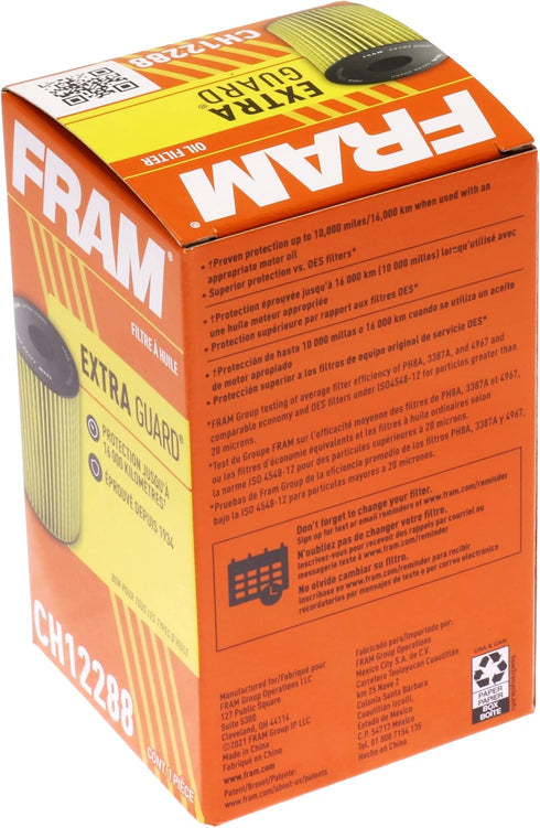 FRAM Extra Guard Automotive Replacement Oil Filter, Designed for Conventional and Synthetic Oil Changes Lasting up to 10k Miles, CH12288 with Sure...