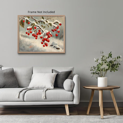 Posterizer 1 pcs-berries in snowy winter scene-oil painting style -2-Landscape & Nature Art-GIft for Men Women Teens-Living Room Bedroom Decor- un...