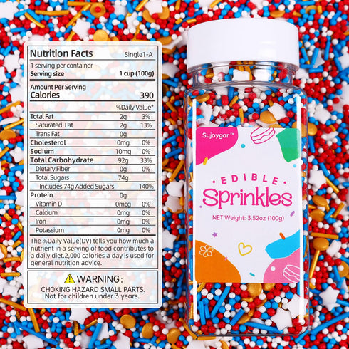 Patriotic Sprinkles for Cake Decorating, Red White and Blue Sprinkles, Food Grade 4th of July Gold Sprinkles Star Sprinkles for Cupcake Cake Ice C...