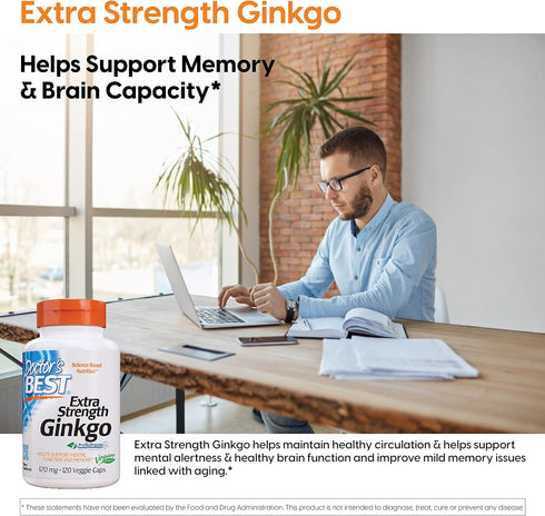 Doctor's Best Extra Strength Ginkgo, Non-GMO, Gluten Free, Vegan, Soy Free, Promotes Mental Function and Memory, 120 mg, 120 Count (Pack of 1)...