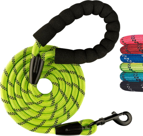 Rope Dog Leash 5 ft, Heavy Duty, Reflective, Tangle-Free rope with Comfortable Padded Handle, Ideal for small medium large Breed Dogs, Perfect for...