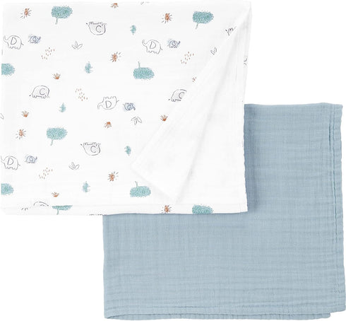 Simple Joys by Carter's Baby 2-Pack Cotton Gauze Blanket, Sage Green/White Elephant, One Size...