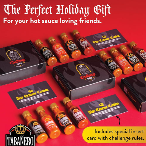 Mini Hot Sauce Challenge Box by Tabañero, Original, Extra Hot, XXX Hot & Dragon’s Breath, Hot Sauce Gift, Gluten Free, All Natural, Low Sodium, Ve...