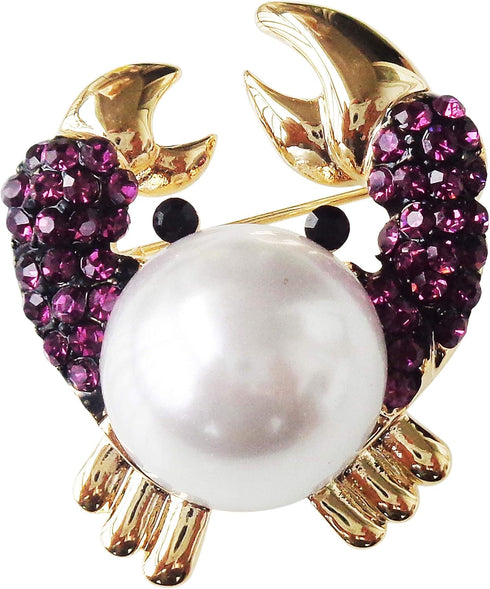 Navachi 18k Gold Plated Full Crystal Ball Crab Brooch Pins...