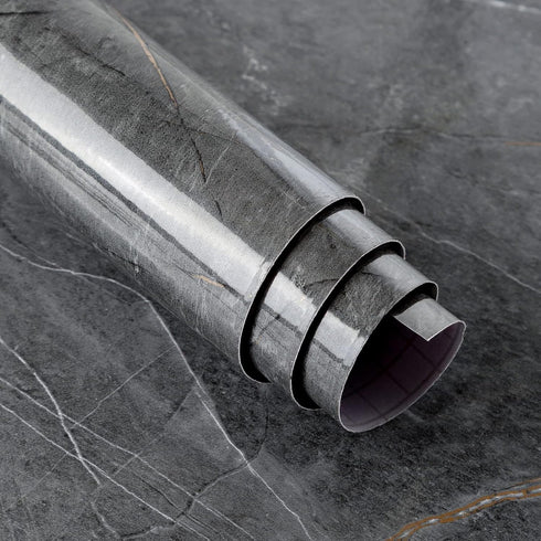 Glossy Gray Marble Wallpaper Peel and Stick Thick Textured Grey Marble Contact Paper Self Adhesive Removable Granite Wallpaper Oilproof Waterproof...