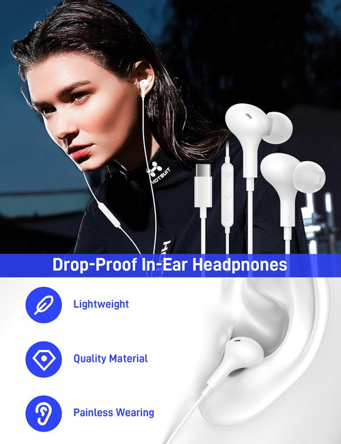 USB C Headphones for Apple iPhone 15 Plus iPad/Google Pixel 8 8A 7 Pro 7A/ Samsung Galaxy S24 S23 S22 S21 Ultra Android Earbud Wired Type C Earpho...